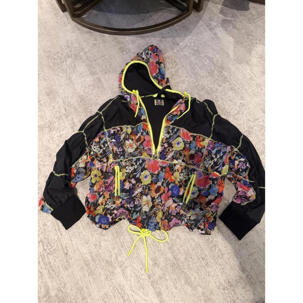 Free People Happy Camper Floral Patterned Hooded Windbreaker Jacket XL